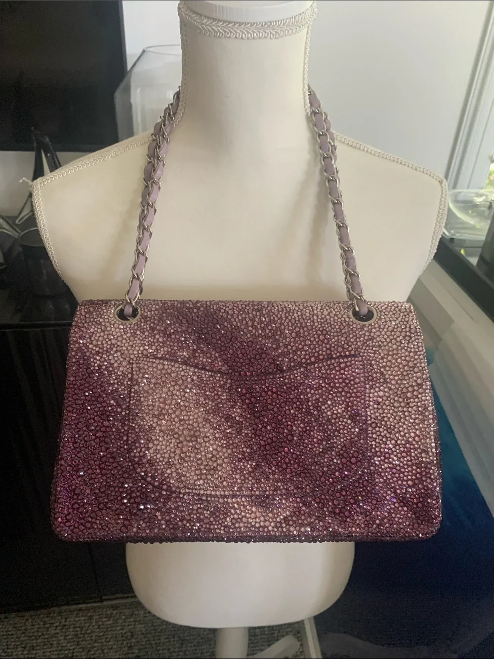 NWT CHANEL Metallic Purple Quilted Chain-Handle Shoulder Bag
